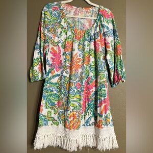 LILLY PULITZER Casa Marina Fringe Hem Alia Tunic White Beach Dress NWOT